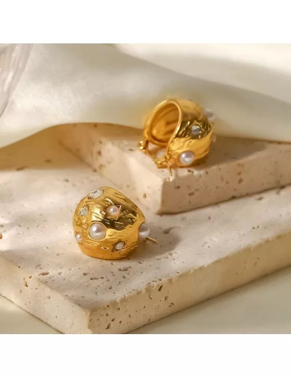 ARGOLAS EM AÇO COM ZIRCONIAS E PEROLAS
