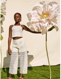 CONJUNTO TOP E CALÇAS DE CROCHÉ