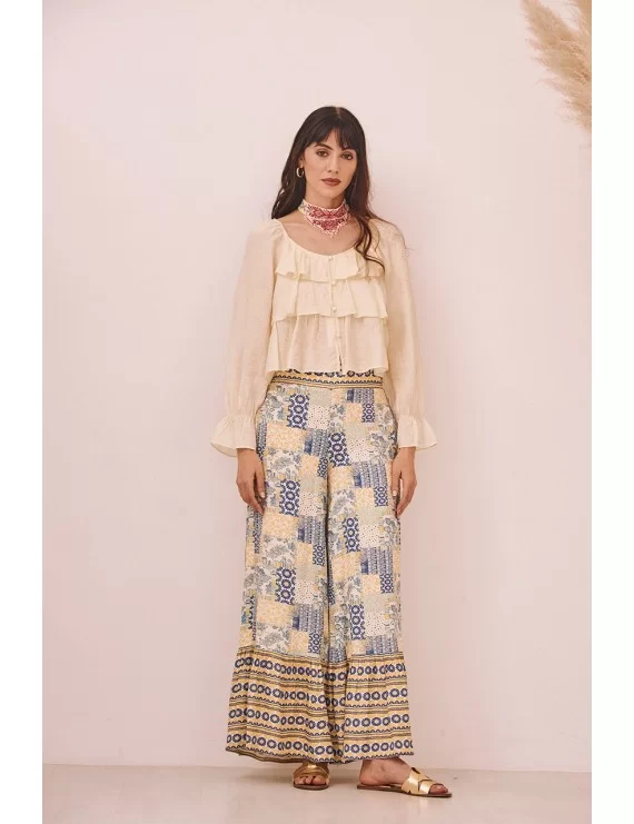 BLUSA DE MANGA COMPRIDA COM FOLHOS