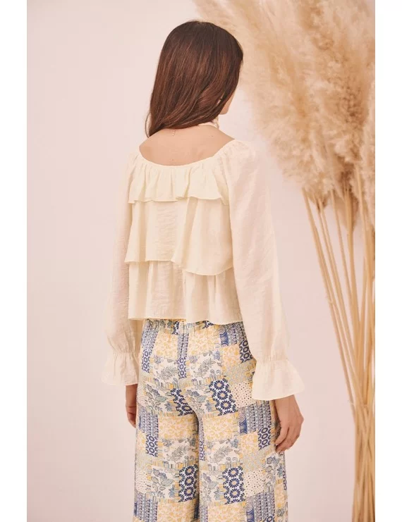 BLUSA DE MANGA COMPRIDA COM FOLHOS