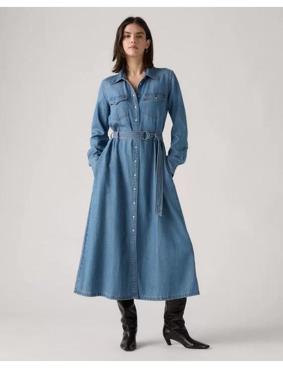 VESTIDO DE GANGA COM CINTO