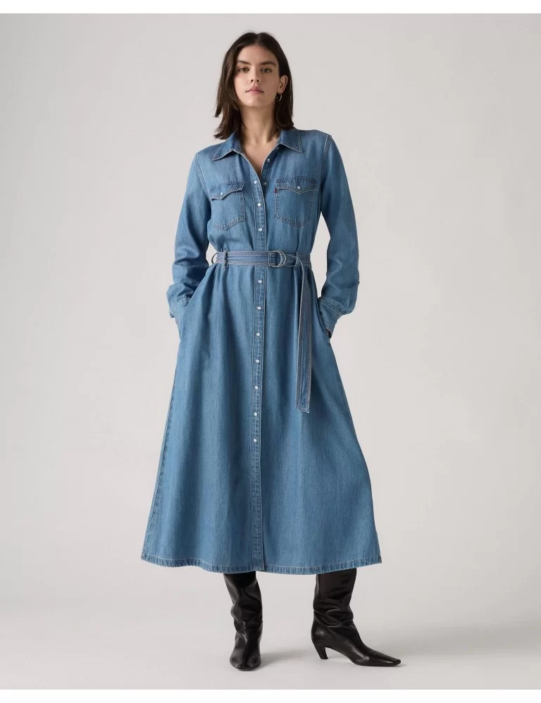 VESTIDO DE GANGA COM CINTO