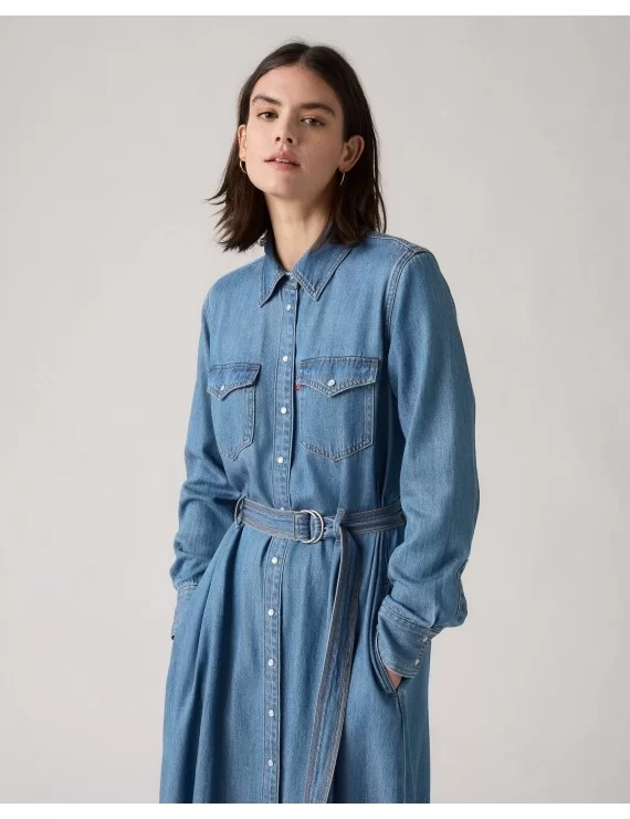 VESTIDO DE GANGA COM CINTO