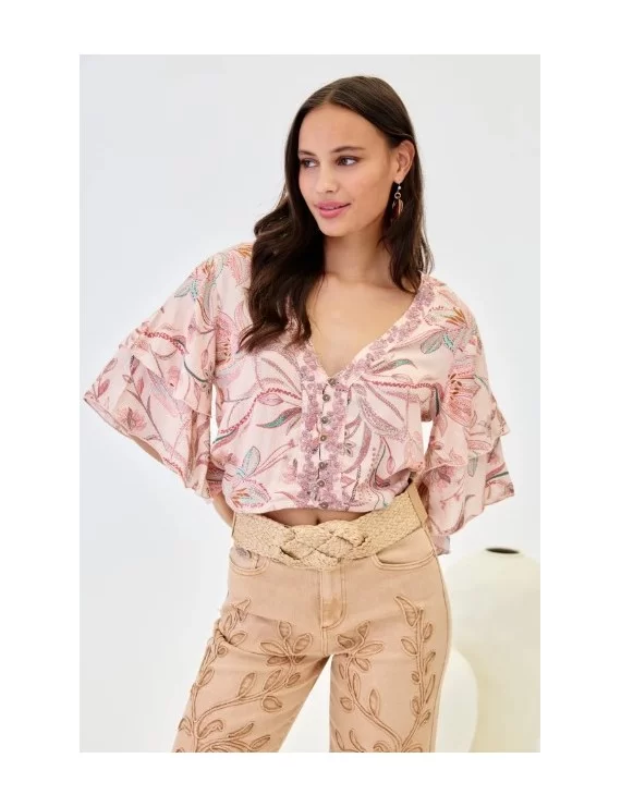 BLUSA COM ESTAMPA E BABADOS